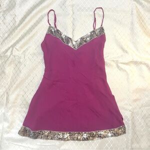🛍️ 3/$30 | SilkLand Pink & Silver Sequin Silk Camisole Tank Top Mcbling Y2K